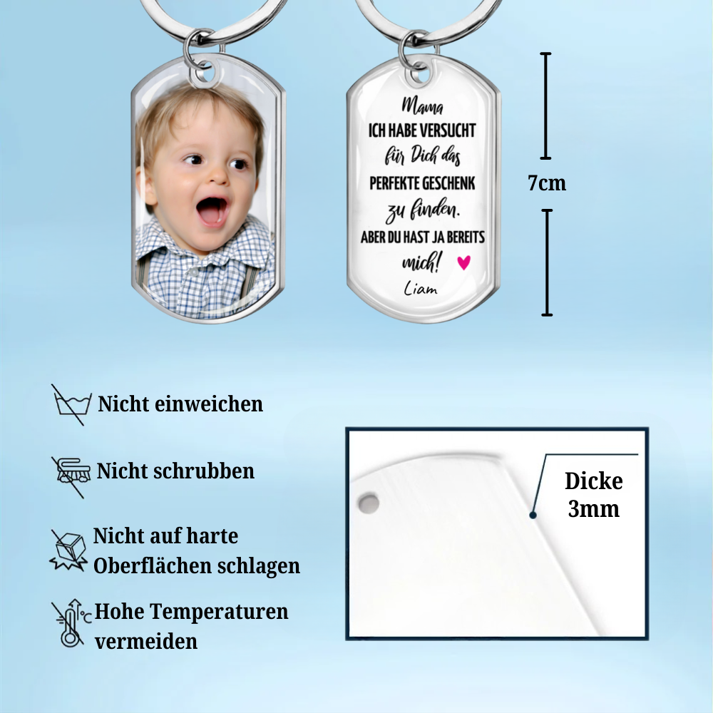 Du hast ja bereits mich! Foto-Edelstahl-Schlüsselanhänger mit Expoxidharz Geschenk für Mama und Papa