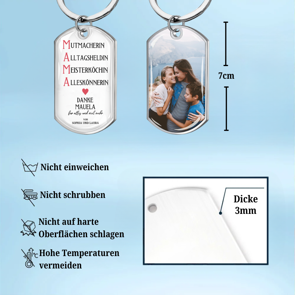 MAMA Foto-Edelstahl-Schlüsselanhänger mit Expoxidharz Geschenk für Mutter