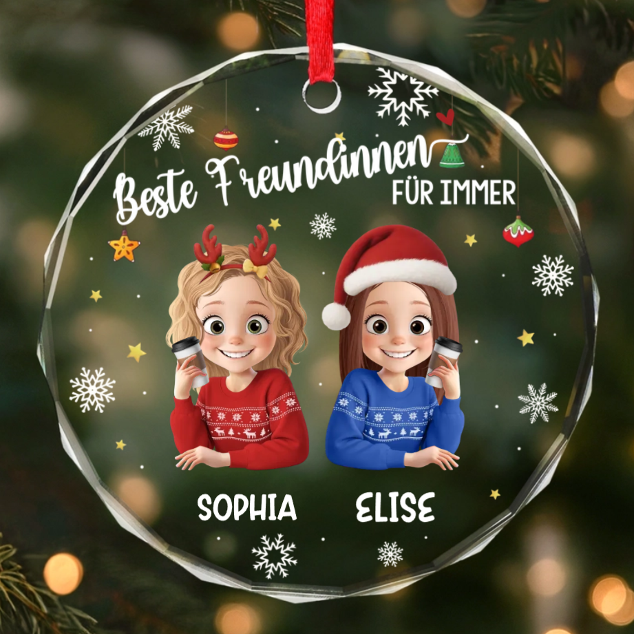 Personalisierter Glas-Ornament „Beste Freundinnen“  Christbaumschmuck mit Gravur