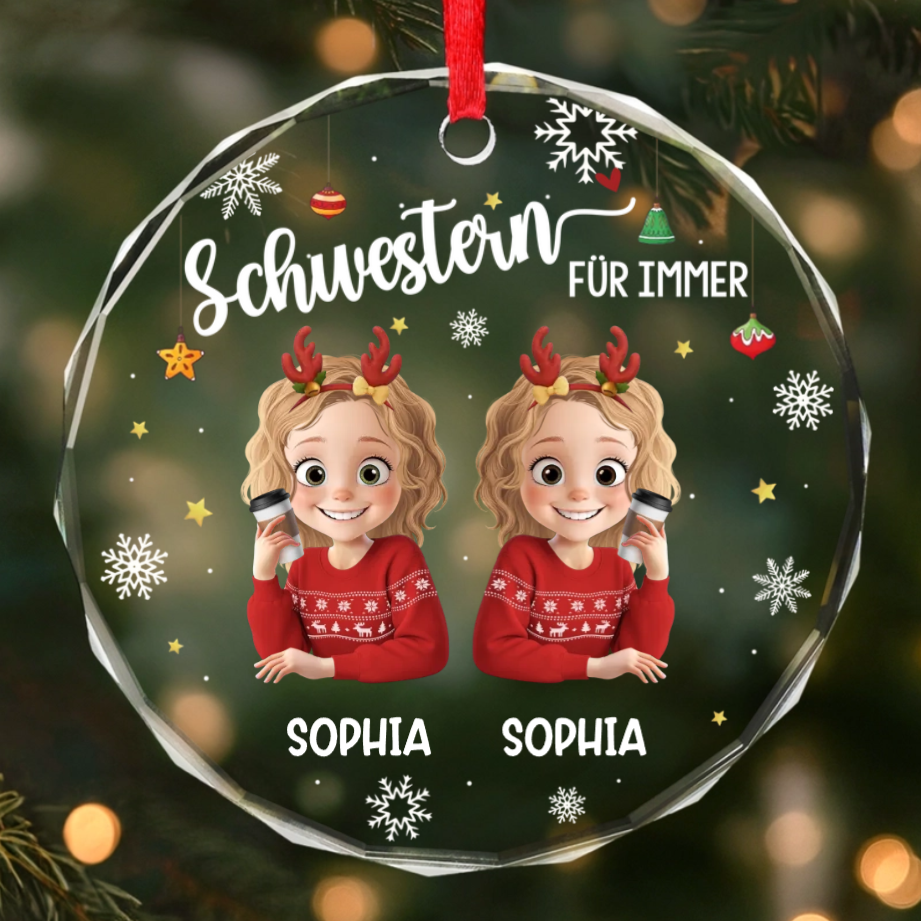 Personalisierter Glas-Ornament „Beste Freundinnen“  Christbaumschmuck mit Gravur