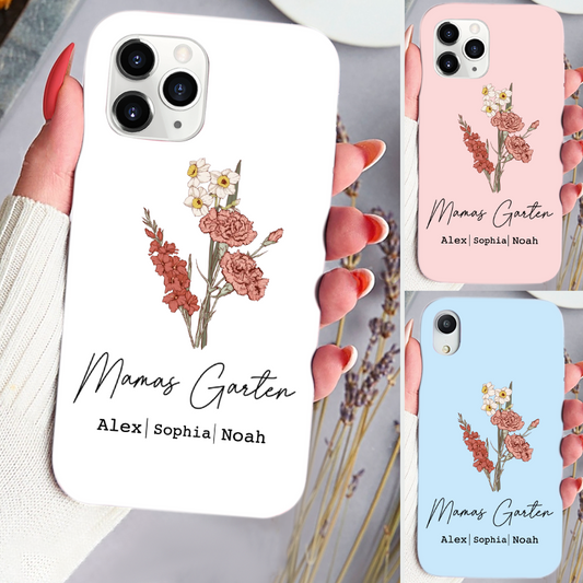 Geburtsblumenstrauß-Personalisierter Silikonhandyhülle für iPhone und Samsung Geschenk für Oma und Mama