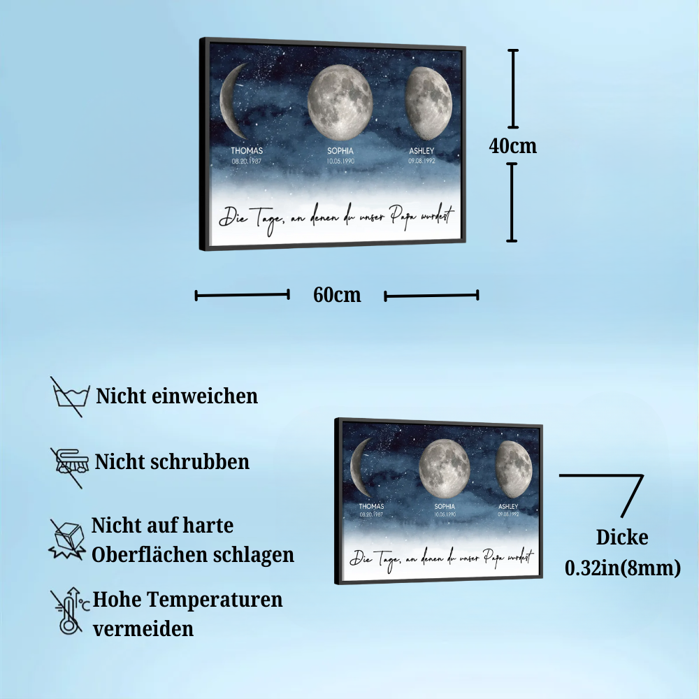 Personalisierte Mondphasen-Grafik mit Holzrahmen Geschenk für Mama und Papa