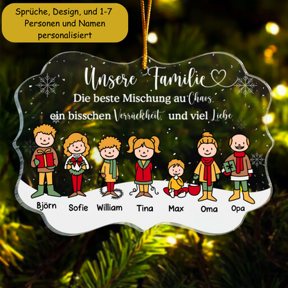 Christbaumschmuck mit Sprüche und 1-7 Personen und Namen graviert