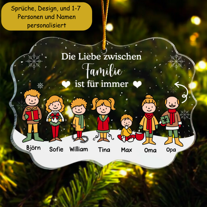 Christbaumschmuck mit Sprüche und 1-7 Personen und Namen graviert