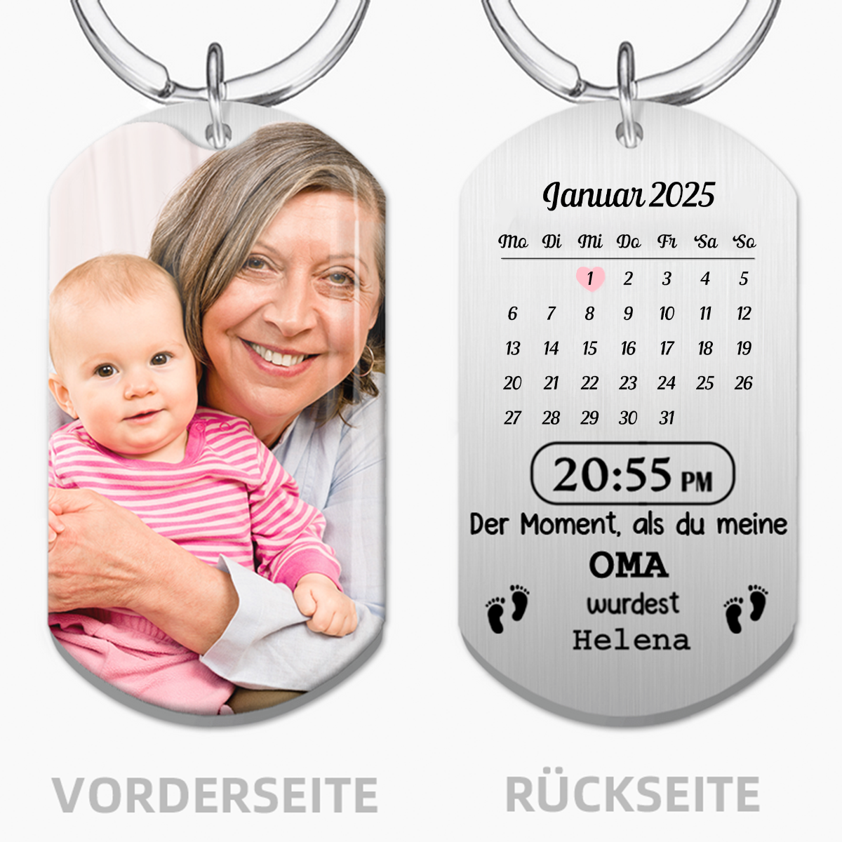 Der Moment als du... Edelstal-Schlüsselanhänger mit Foto, Datum und Name Geschenk für Papa und Mama