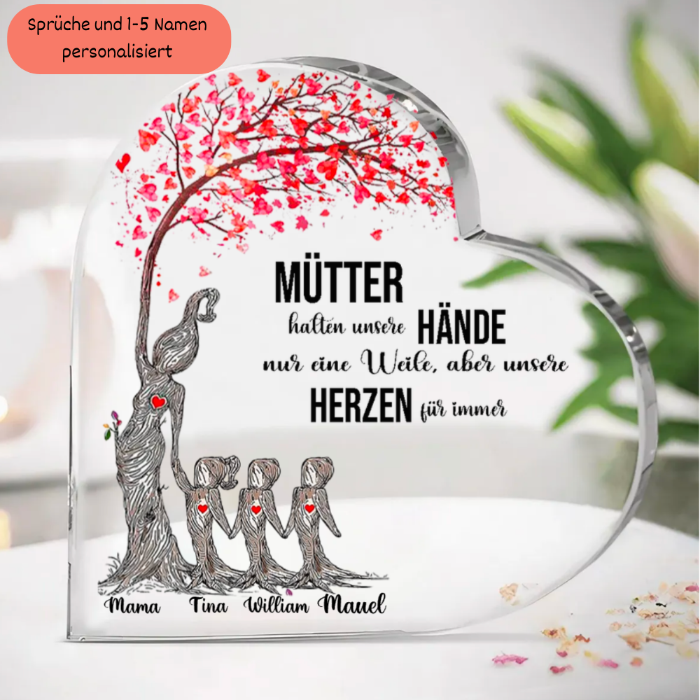 Standherz aus Acylglass Baum Mama und Kinder Personalisierte Familiengeschenke