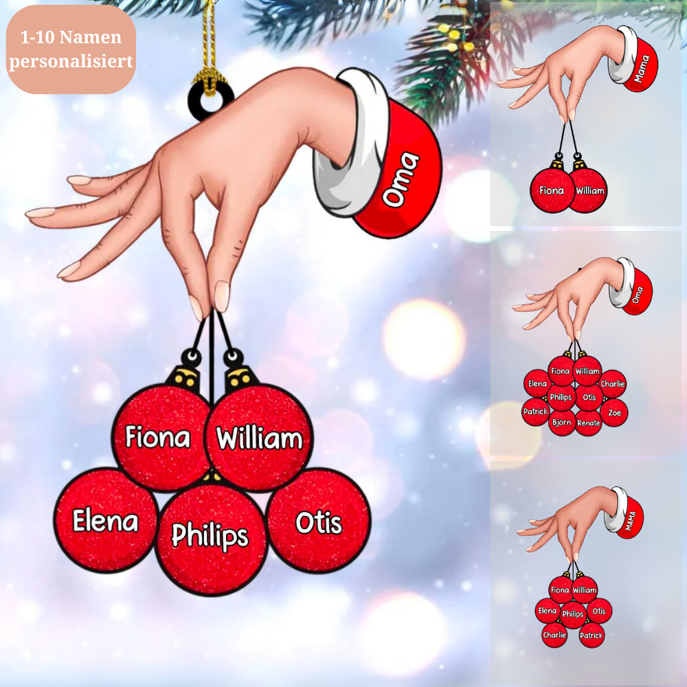 Kreativer Weihnachtsschmuck  Hand mit Glühbirne 1-10 Namen