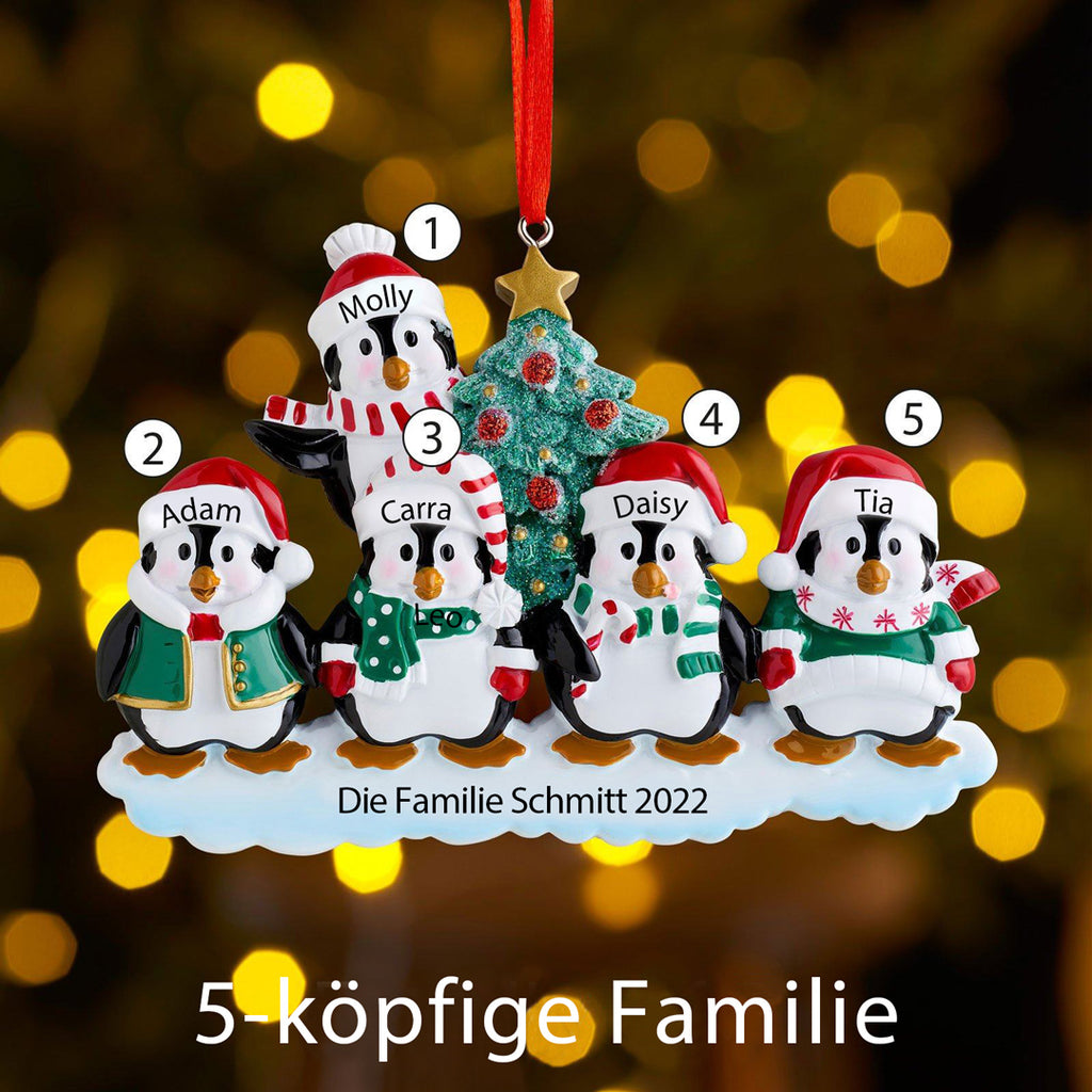 Winterpinguin-Familie Personalisierte Weihnachtsdekoration mit 2- 9 Namen