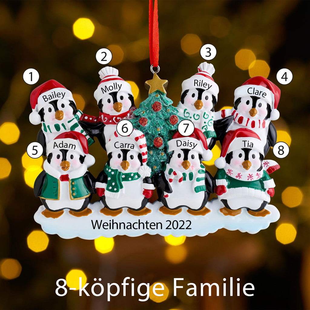 Winterpinguin-Familie Personalisierte Weihnachtsdekoration mit 2- 9 Namen