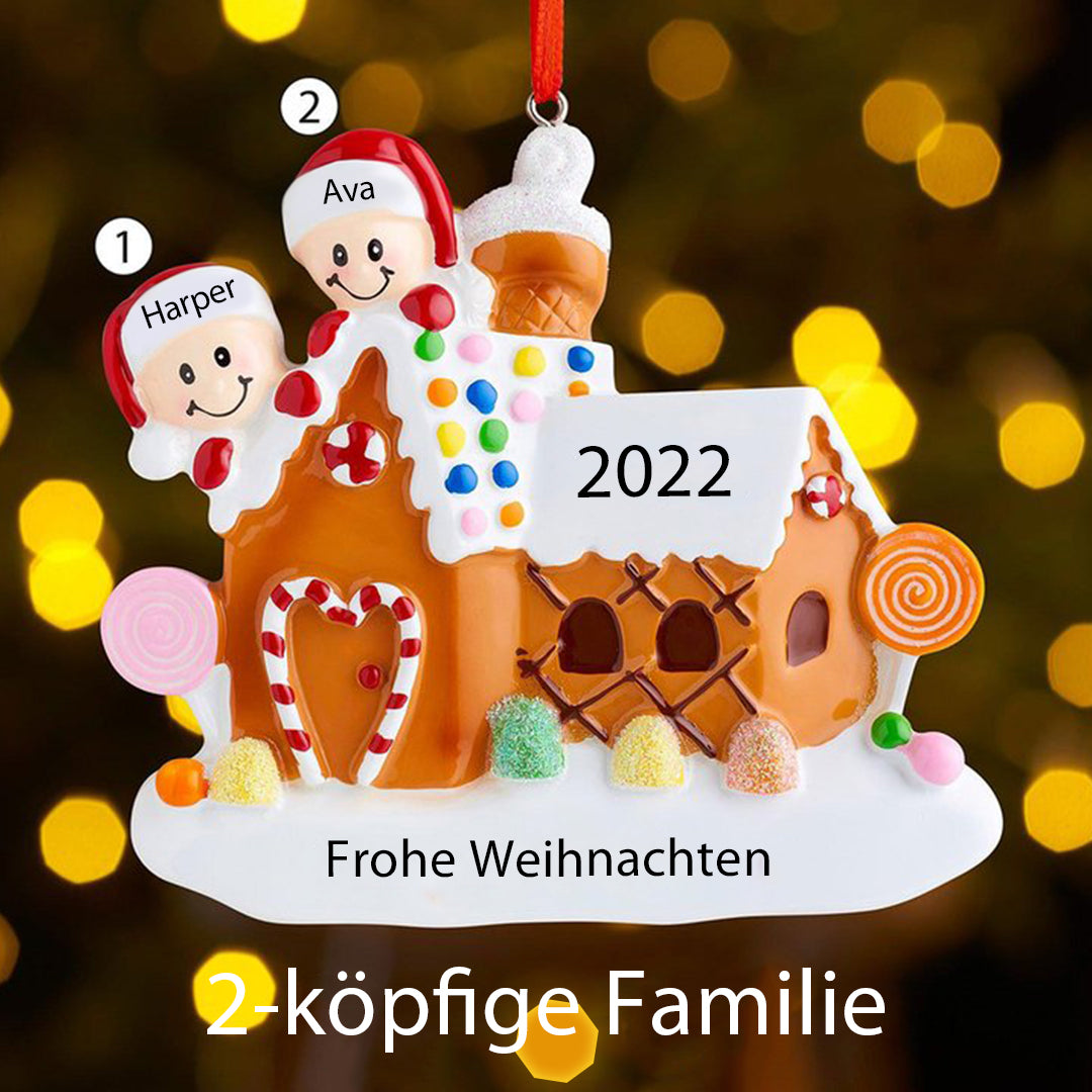 Kekshäuschen-Weihnachtsschmuck mit 2-6 Namen – wasschenk