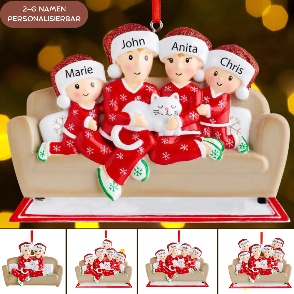 Familie mit Katze-Personalisierte Weihnachtsdekoration mit 2- 6 Namen
