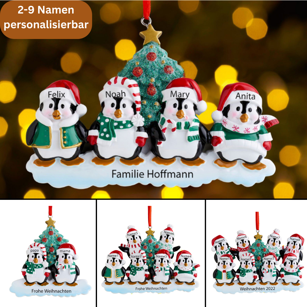 Winterpinguin-Familie Personalisierte Weihnachtsdekoration mit 2- 9 Namen