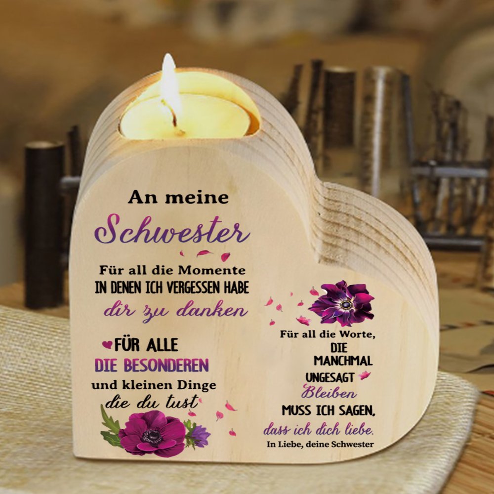 Kerzenhalter An Meine Schwester - Blumen mit Spruch