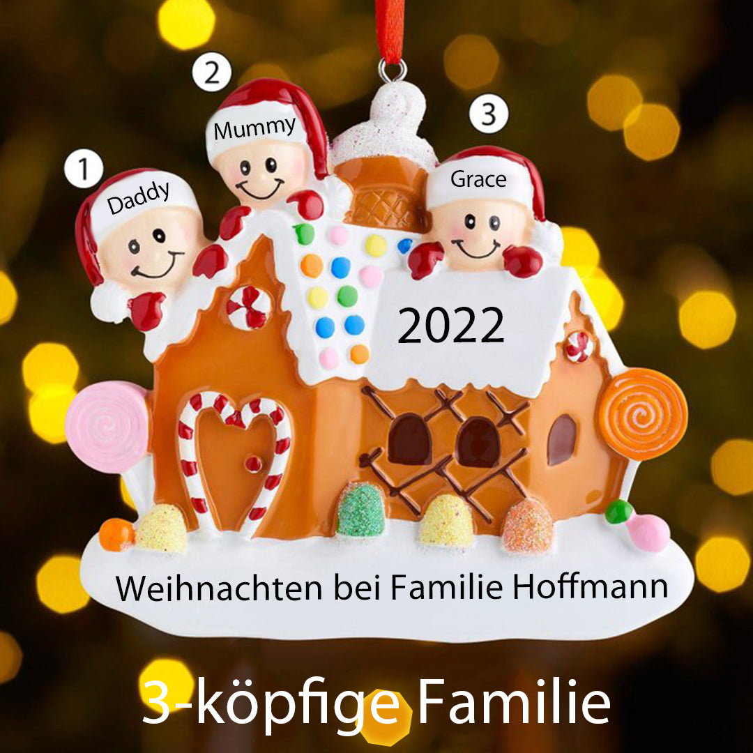 Kekshäuschen-Weihnachtsschmuck mit 2-6 Namen – wasschenk