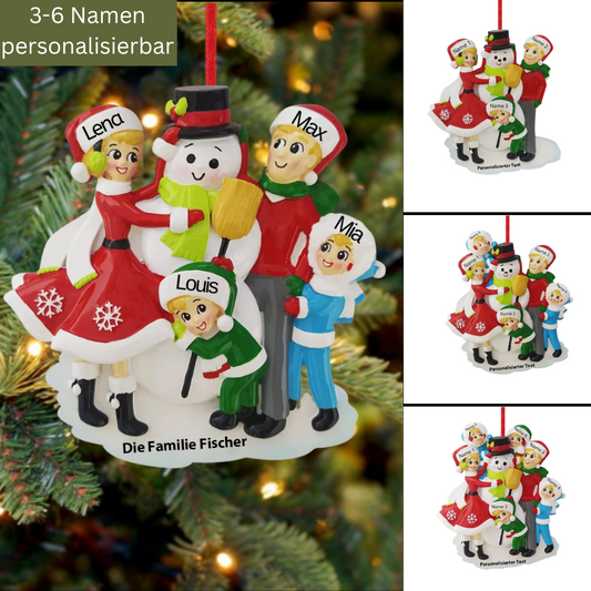 Weihnachtsschmuck Familie mit Schneemann 3-6 Namen
