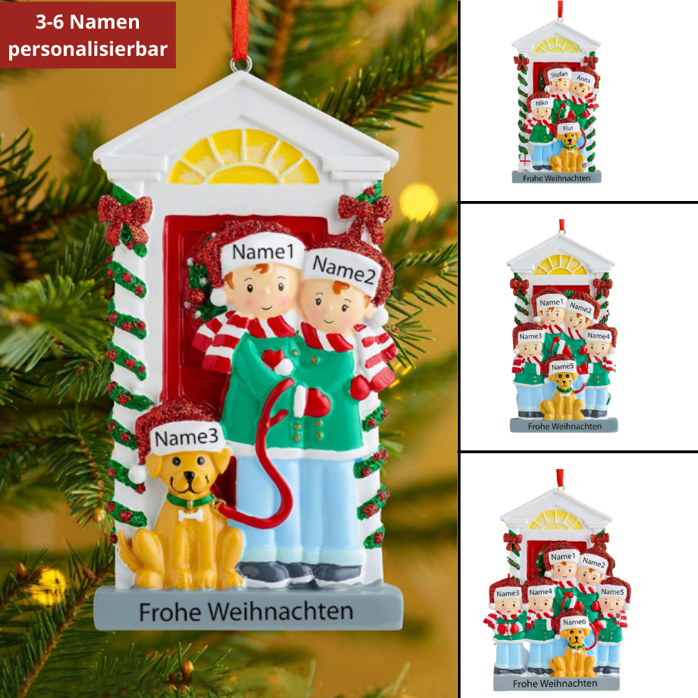 Familie mit Hund-Personalisierte Weihnachtsdekoration mit 3- 6 Namen