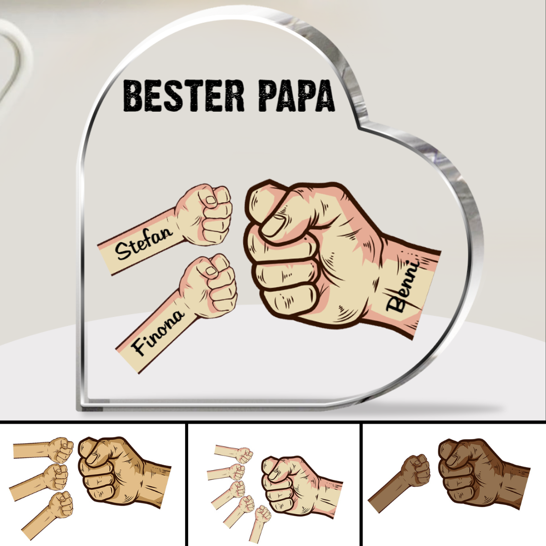 Fausstoß Acrylplakette mit 2-6 Namen für Papa und Opa Vatertagsgeschenke