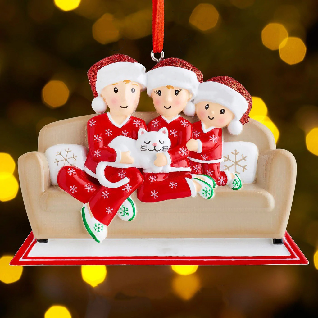 Familie mit Katze-Personalisierte Weihnachtsdekoration mit 2- 6 Namen