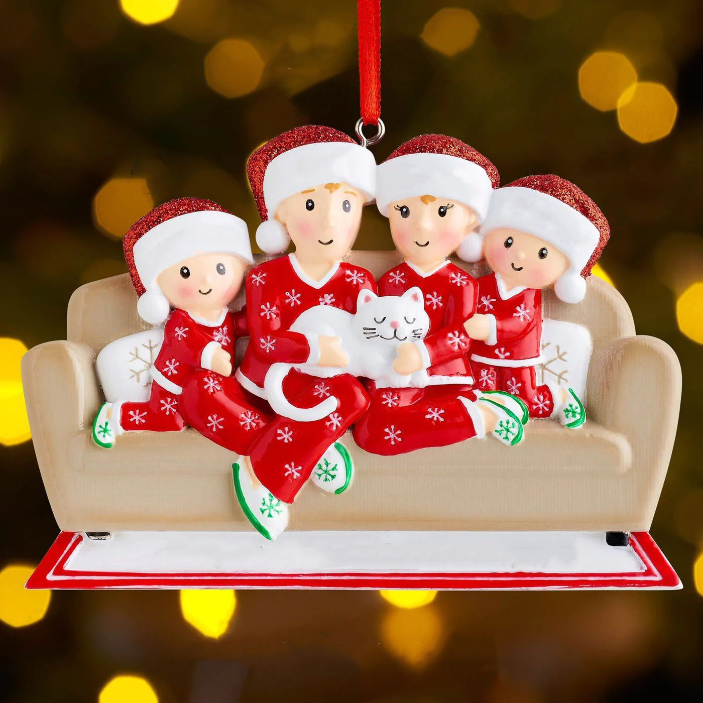 Familie mit Katze-Personalisierte Weihnachtsdekoration mit 2- 6 Namen
