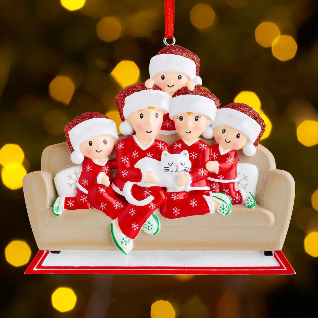 Familie mit Katze-Personalisierte Weihnachtsdekoration mit 2- 6 Namen