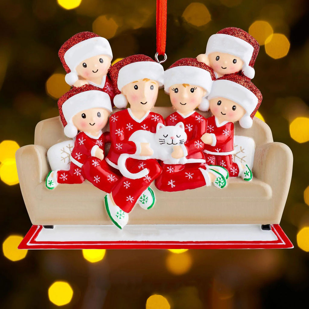 Familie mit Katze-Personalisierte Weihnachtsdekoration mit 2- 6 Namen