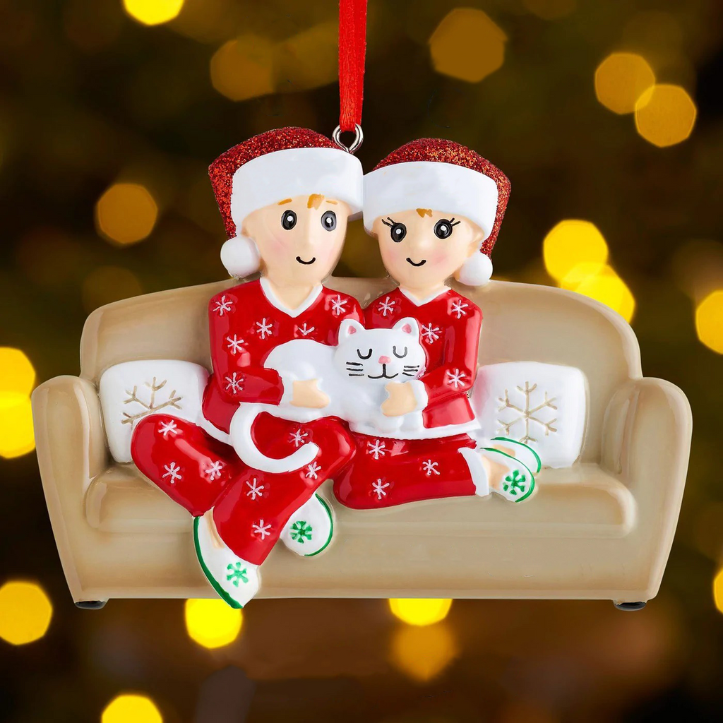 Familie mit Katze-Personalisierte Weihnachtsdekoration mit 2- 6 Namen