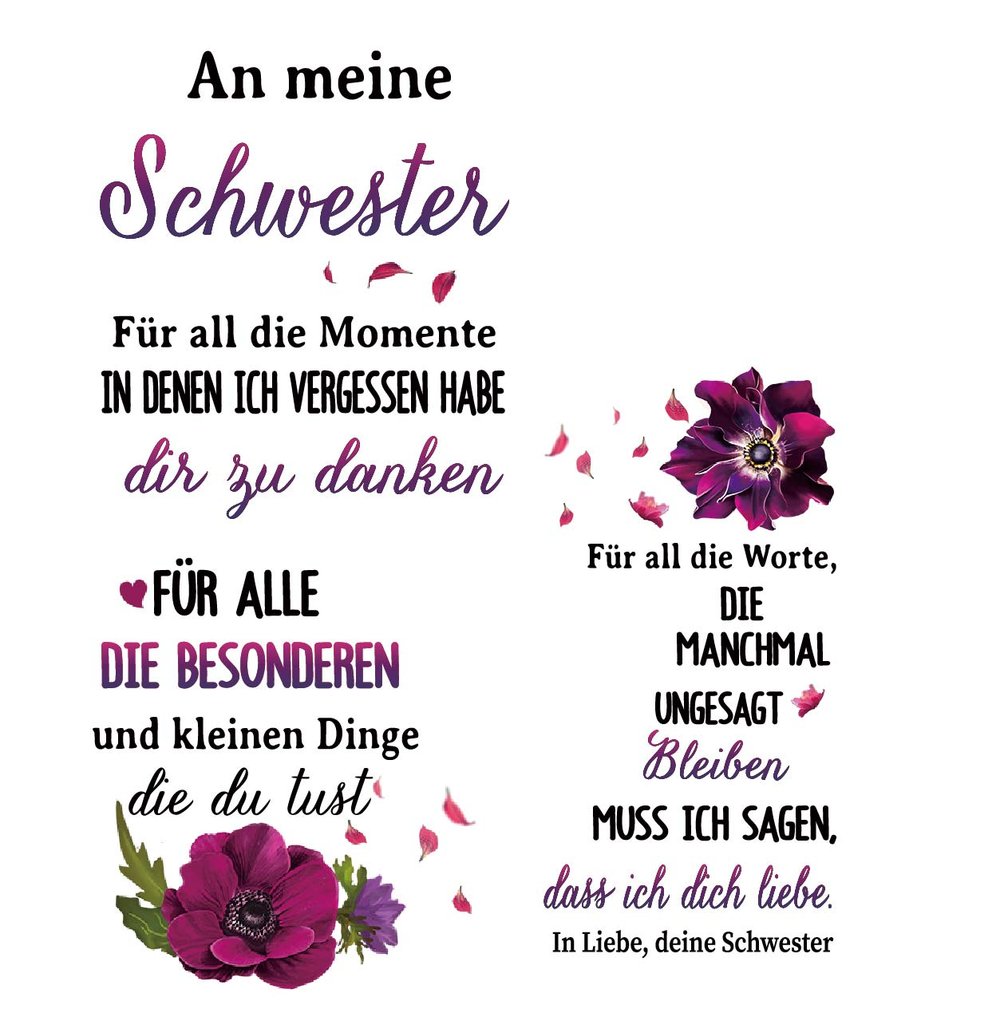 Kerzenhalter An Meine Schwester - Blumen mit Spruch