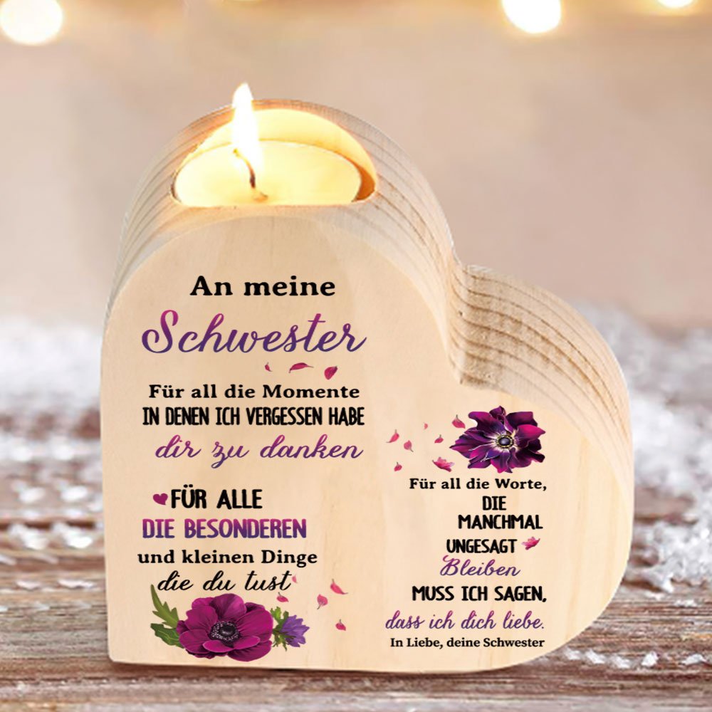 Kerzenhalter An Meine Schwester - Blumen mit Spruch