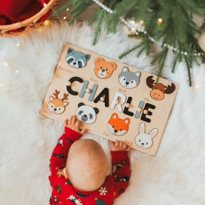 Tiermotiv Personalisiertes Namenspuzzle Steckpuzzle, HolzSpielzeug Baby Junge Geschenk