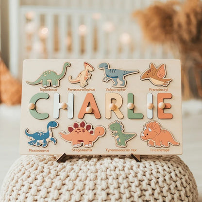 Tiermotiv Personalisiertes Namenspuzzle Steckpuzzle, HolzSpielzeug Baby Junge Geschenk