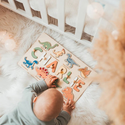 Tiermotiv Personalisiertes Namenspuzzle Steckpuzzle, HolzSpielzeug Baby Junge Geschenk