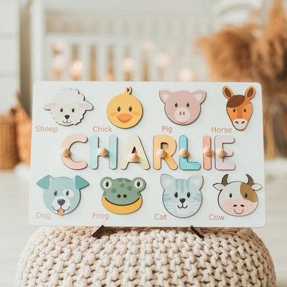 Tiermotiv Personalisiertes Namenspuzzle Steckpuzzle, HolzSpielzeug Baby Junge Geschenk