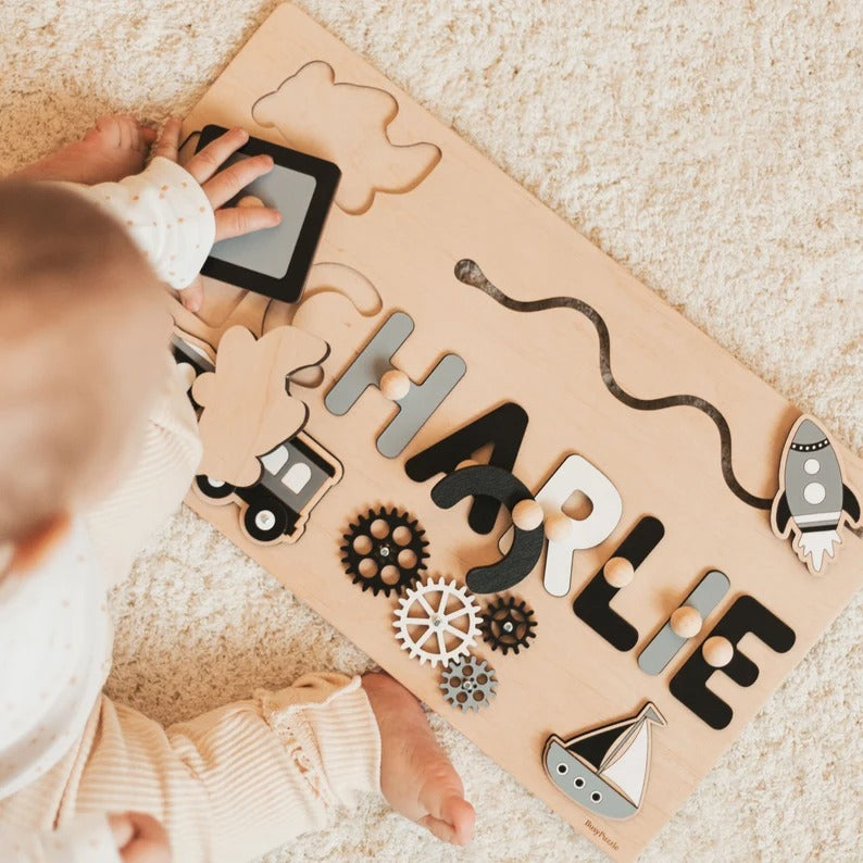 Personalisiertes Namenspuzzle Steckpuzzle, HolzSpielzeug Baby Junge Geschenk