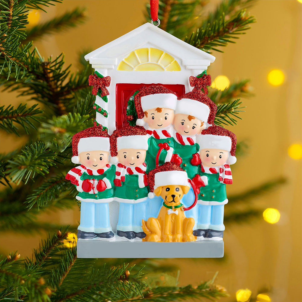Familie mit Hund-Personalisierte Weihnachtsdekoration mit 3- 6 Namen