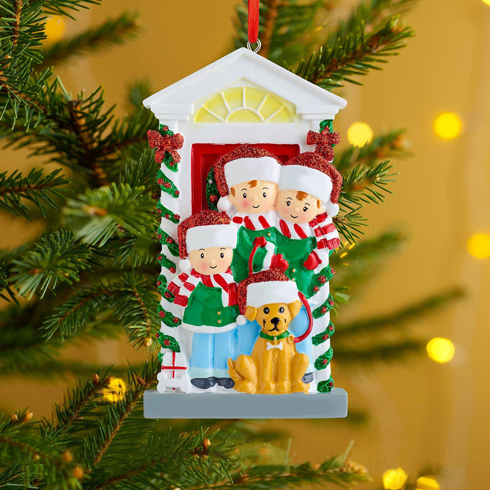 Familie mit Hund-Personalisierte Weihnachtsdekoration mit 3- 6 Namen