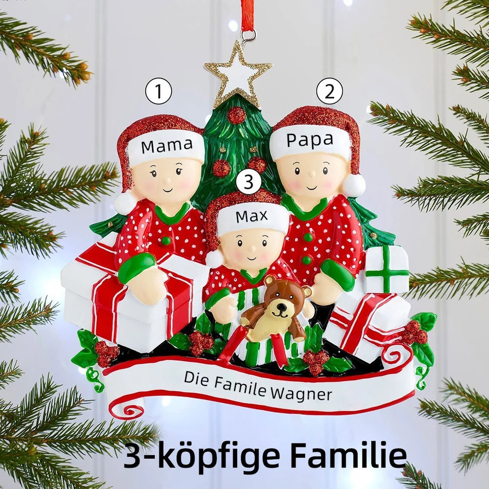 Weihnachtsschmuck Familie Familie beim Öffnen der Geschenke 2-6 Namen