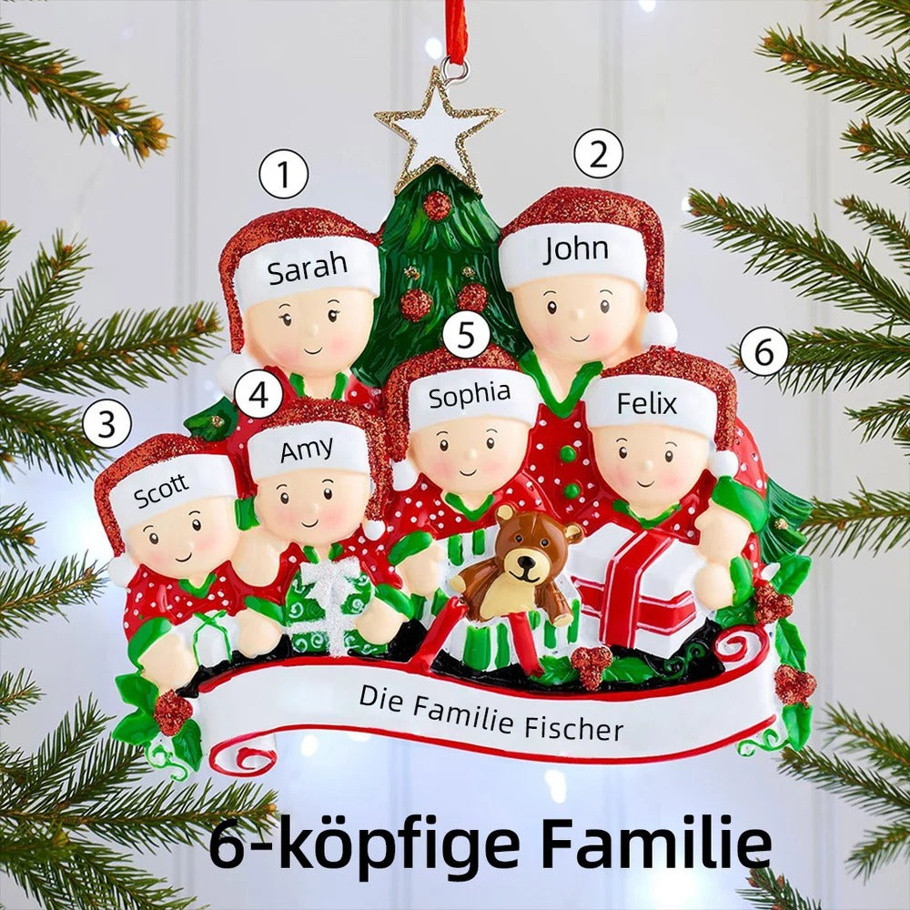 Weihnachtsschmuck Familie Familie beim Öffnen der Geschenke 2-6 Namen