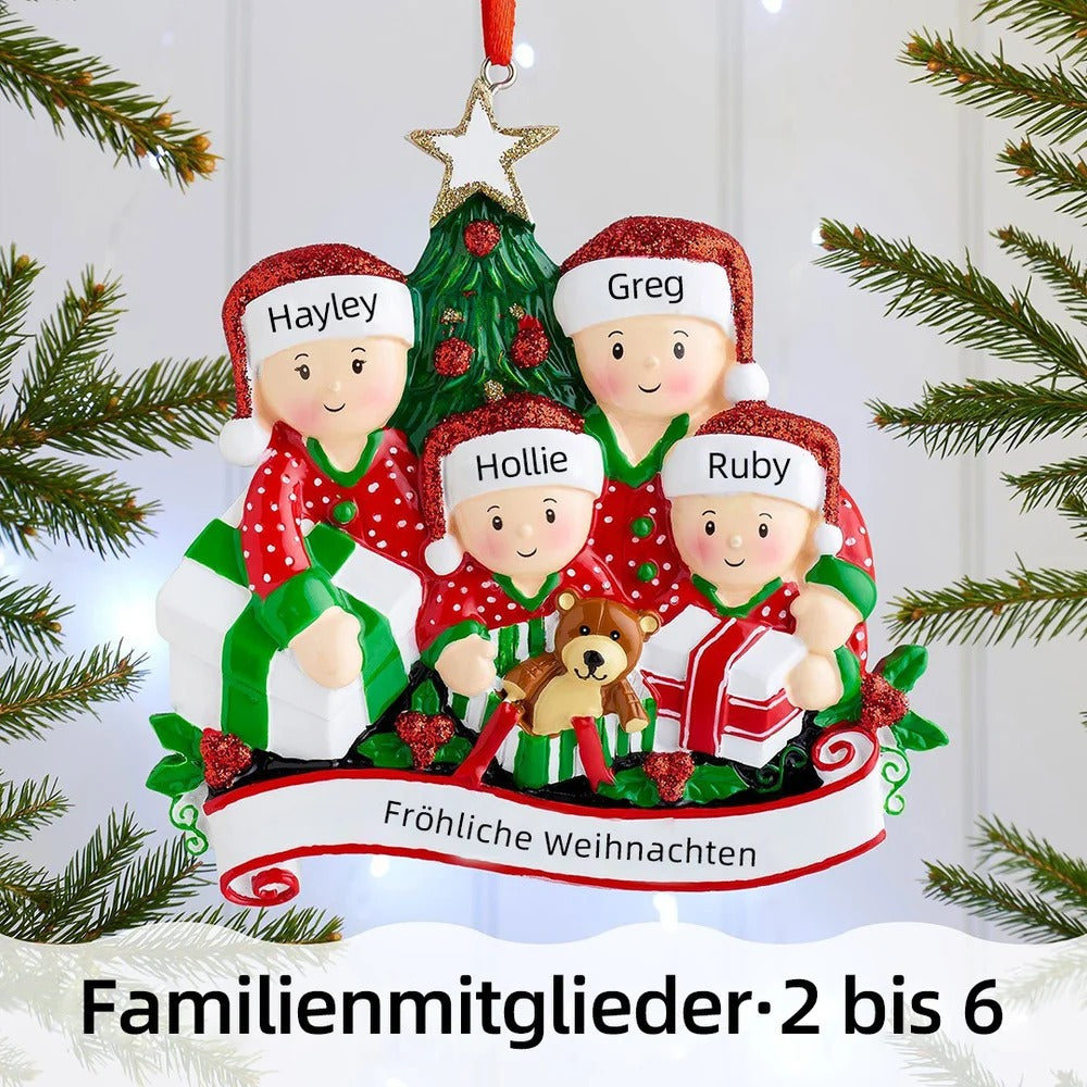Weihnachtsschmuck Familie Familie beim Öffnen der Geschenke 2-6 Namen
