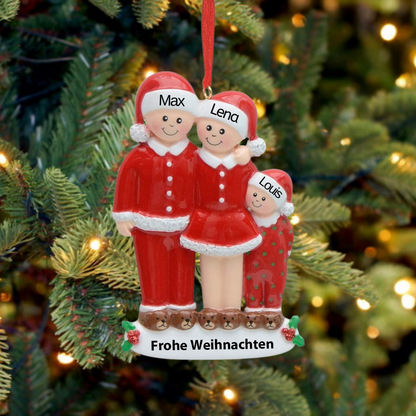 Weihnachtsschmuck Acrylglasscheibe Familie im Schlafanzug mit 3-6 Namen