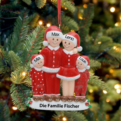 Weihnachtsschmuck Acrylglasscheibe Familie im Schlafanzug mit 3-6 Namen