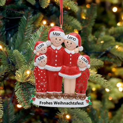 Weihnachtsschmuck Acrylglasscheibe Familie im Schlafanzug mit 3-6 Namen