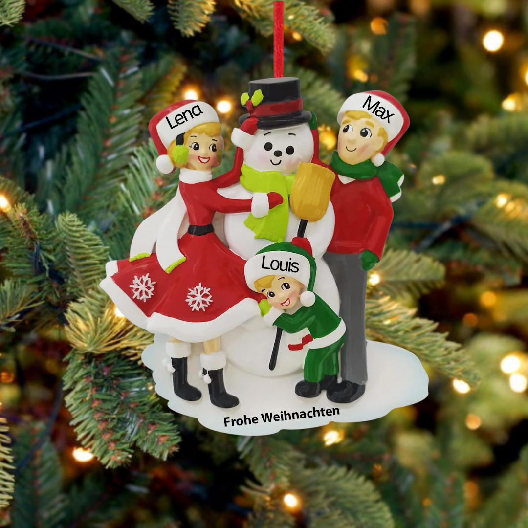 Weihnachtsschmuck Familie mit Schneemann 3-6 Namen